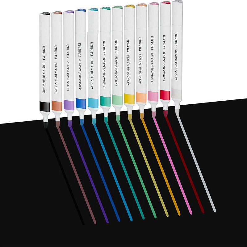 Маркеры акриловые Гамма "Классические", 12 цв., трехгран., пластик.бокс