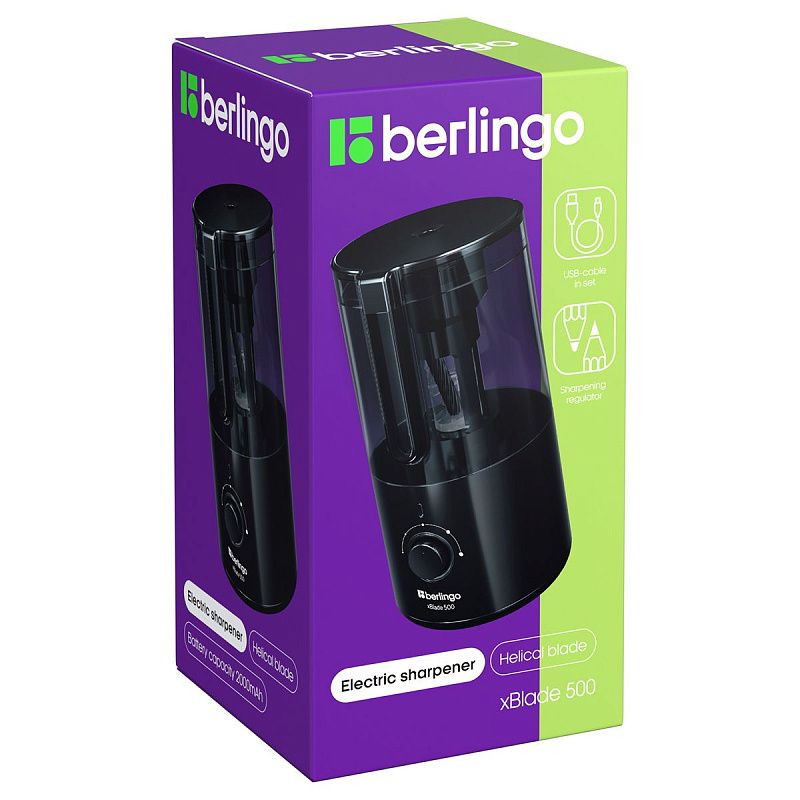 Точилка электрическая Berlingo "xBlade 500" 1 отверстие, фрезерное лезвие, с автостопом заточки, с контейнером, картон. упаковка 
