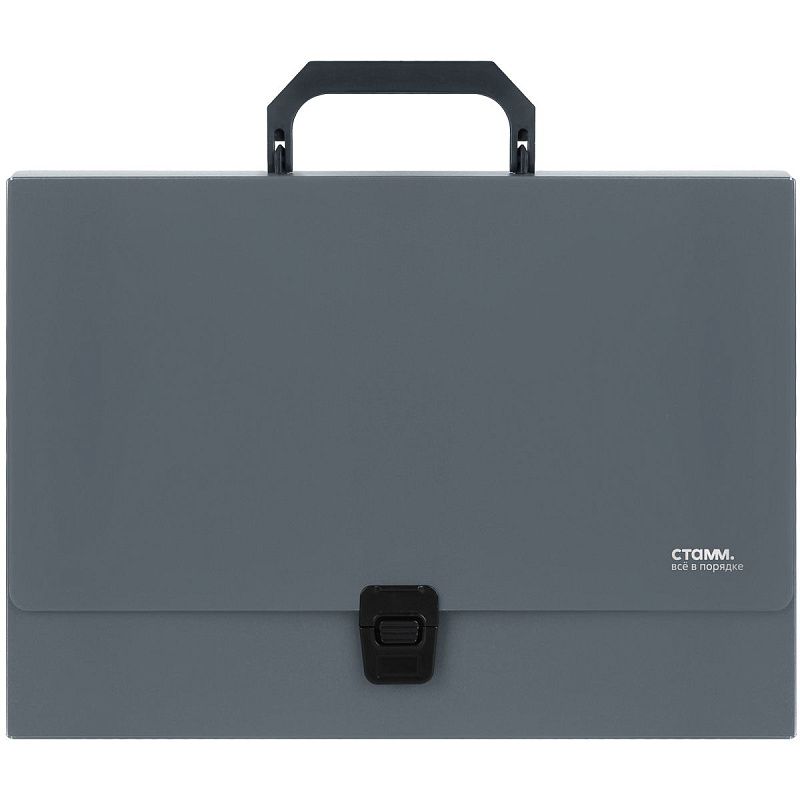 Папка-портфель 1 отделение СТАММ А4, 600мкм, на замке, пластик, серый 