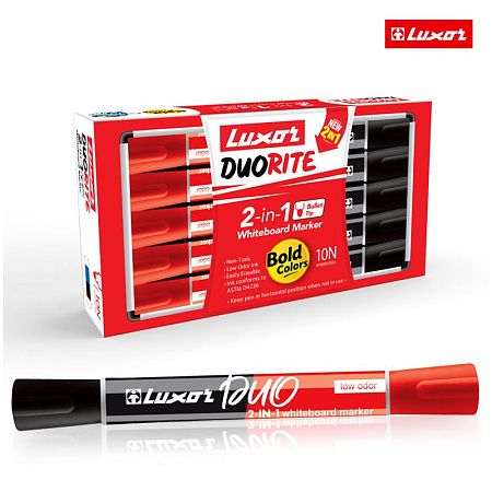 Маркер для белых досок двухсторонний Luxor "Duorite" черный/красный, пулевидный, 1-3мм 
