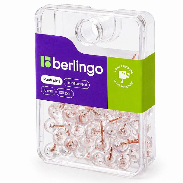 Кнопки силовые Berlingo, 100шт., пластиковый бокс, круглые, прозрачные, розовое золото