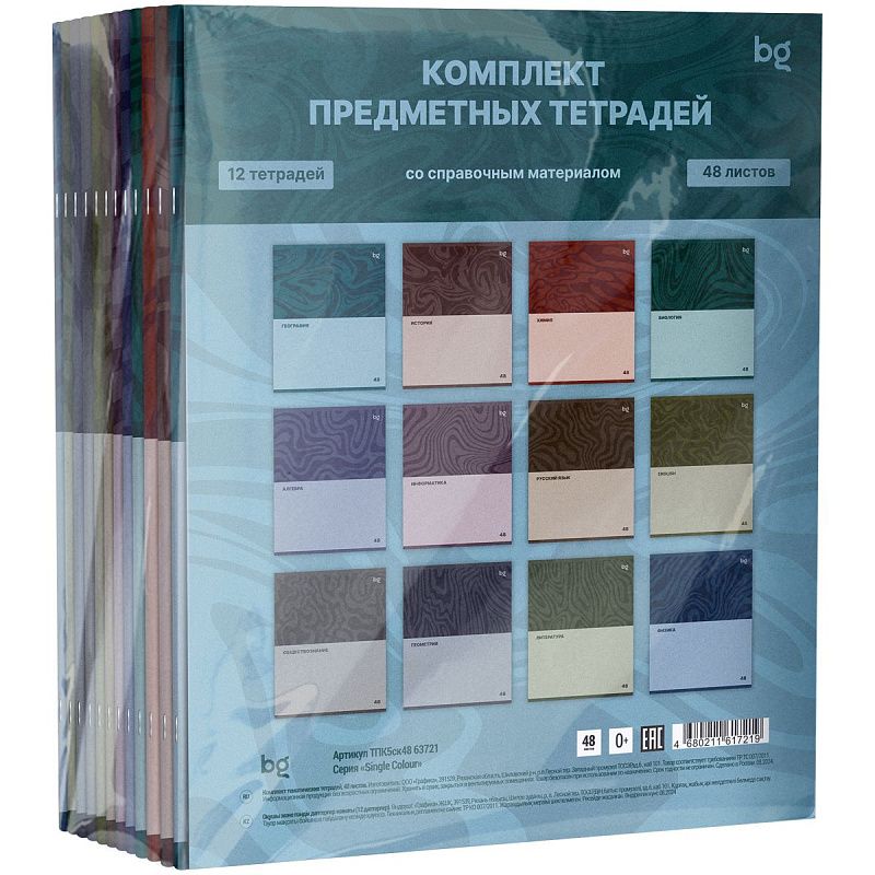 Комплект (12 шт.) предметных тетрадей 48л. BG "Single colour", эконом