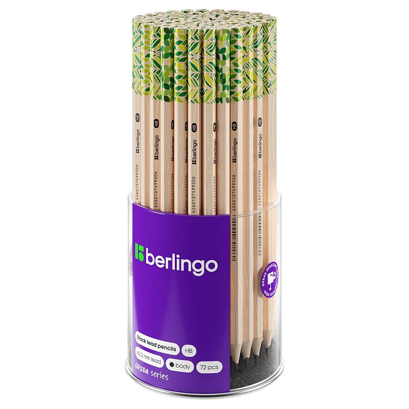 Карандаш ч/г Berlingo "Green Series" HB, шестигран., заточен., пластиковый, ассорти 