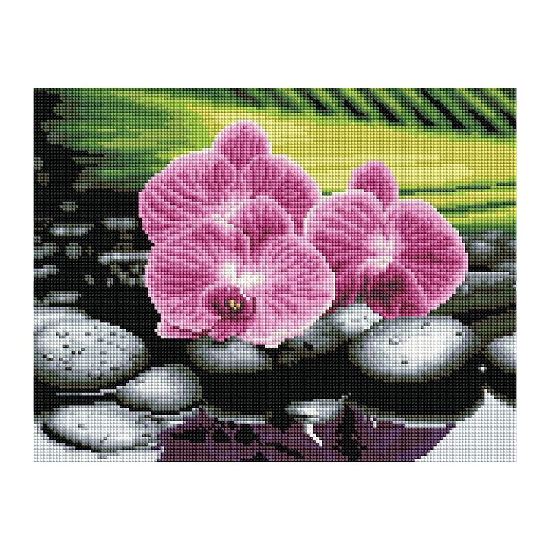 Алмазная мозаика ТРИ СОВЫ "Орхидеи на камнях", 30*40см, холст, картонная коробка с пластиковой ручкой