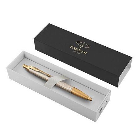 Ручка шариковая PARKER "IM Premium Warm Silver GT", корпус матовое серебро, позолота, синяя, 1931687 