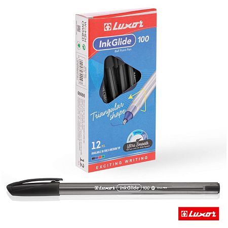 Ручка шариковая Luxor "InkGlide 100 Icy" черная, 0,7мм, трехгран. 