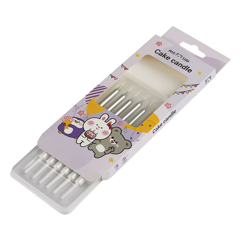 Свечи для торта с держателями MESHU "Straight silver", 11см, 6шт.