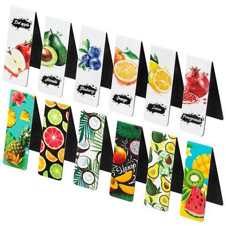 Закладки для книг МАГНИТНЫЕ, "FRUITS", набор 12 шт., 60x20 мм, BRAUBERG, 113173 