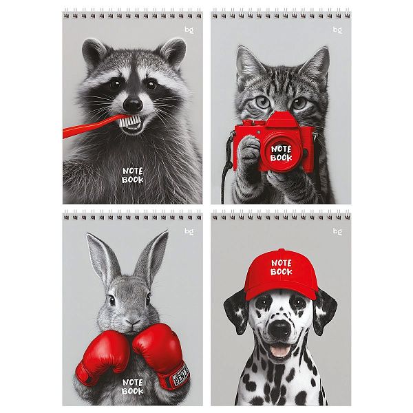 Блокнот А5 60л. на гребне BG "Pet and red", твердая подложка