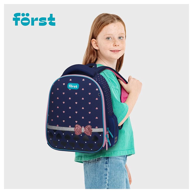 Ранец Först F-Top облегченный "Sweet hearts" 36*28*15см, 2 отделения, 2 кармана, анатомическая спинка 