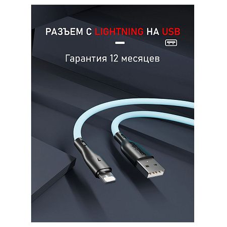 Кабель Smartbuy S21, USB - Lightning, для Apple, резиновая оплетка, 2,4A output, 1м, синий