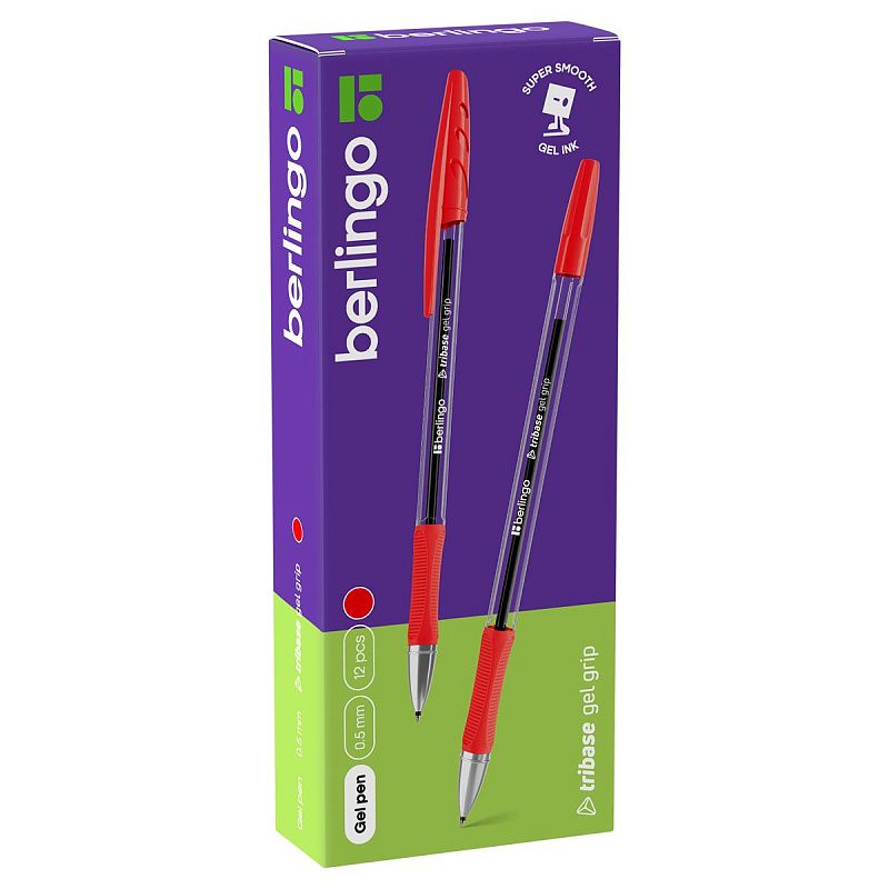 Ручка гелевая Berlingo "Tribase Gel grip" красная, 0,5мм, грип 