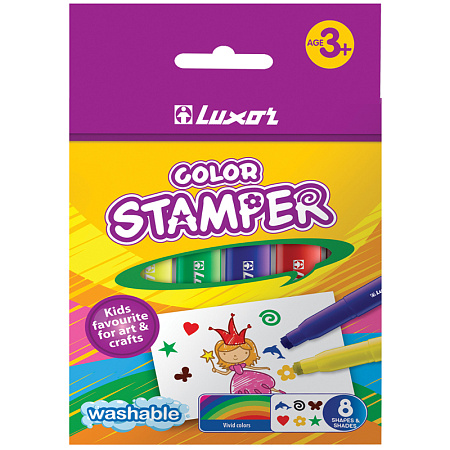 Фломастеры-штампы Luxor "Color Stamper", 08цв., смываемые, картон, европодвес