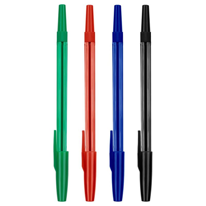 Набор шариковых ручек СТАММ "049" 4шт., 04цв., 0,7мм, тонированный корпус, пакет с европодвесом 