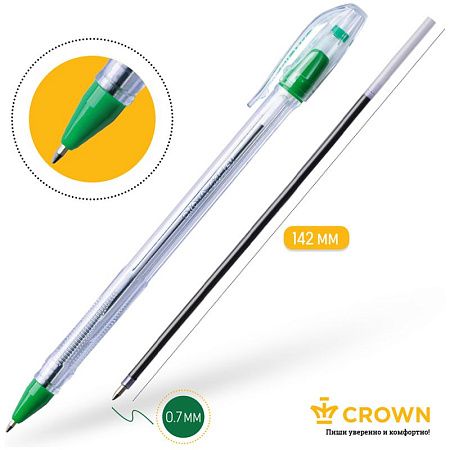 Ручка шариковая Crown "Oil Jell" зеленая, 0,7мм, штрих-код 