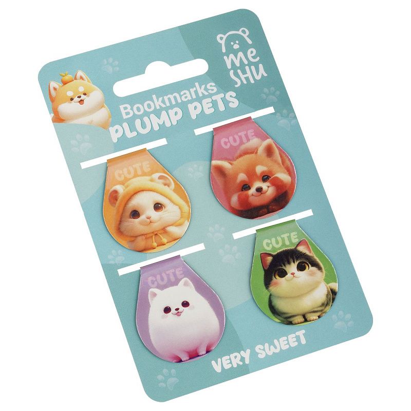 Закладки магнитные для книг, 4шт., MESHU "Plum pets", голографическая фольга 