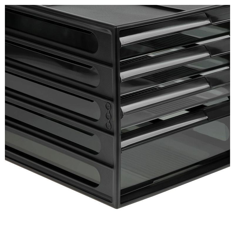 Блок из 4 выдвижных лотков СТАММ, черный корпус, тонированные черные лотки