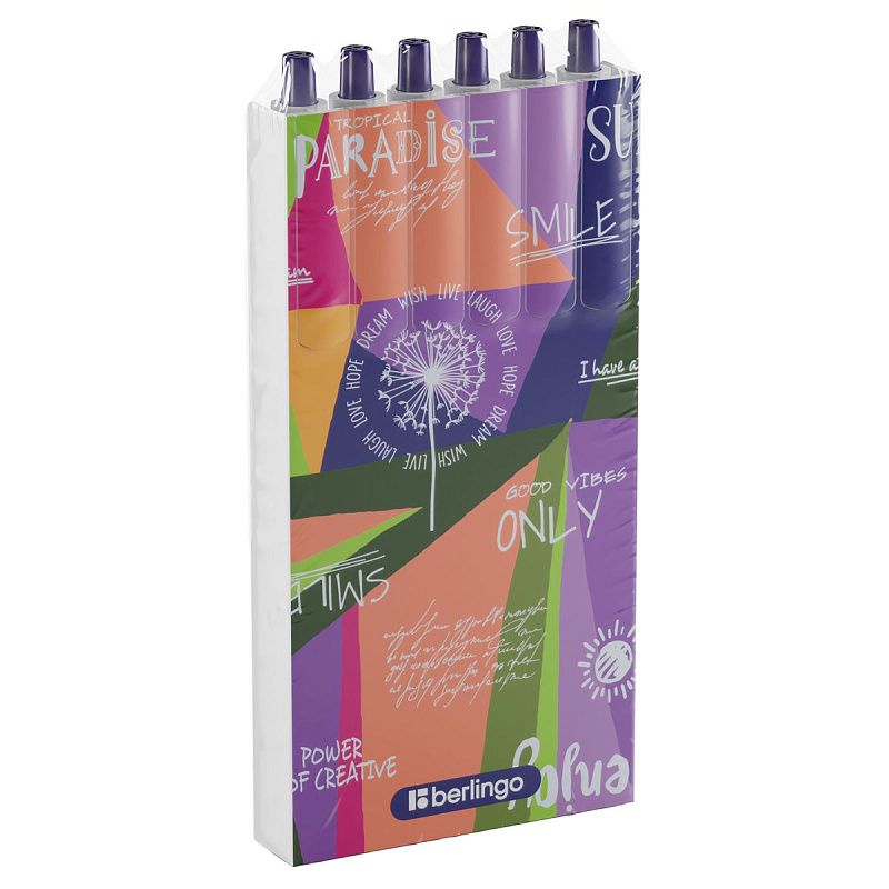 Ручка шариковая автоматическая Berlingo "Jumble" синяя, 0,7мм, грип, рисунок на корпусе,soft touch, 6шт., пластиковый пенал 