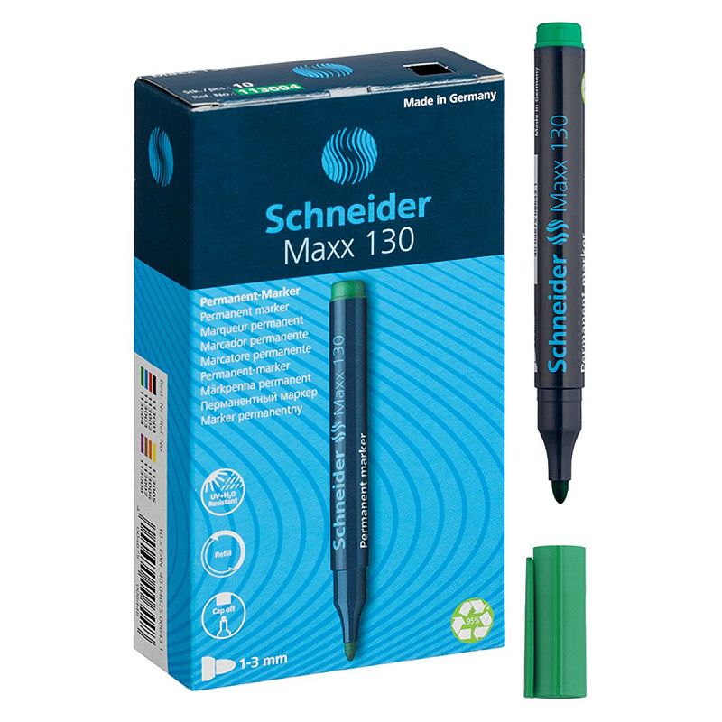 Маркер перманентный Schneider "Maxx 130" зеленый, пулевидный, 3мм 