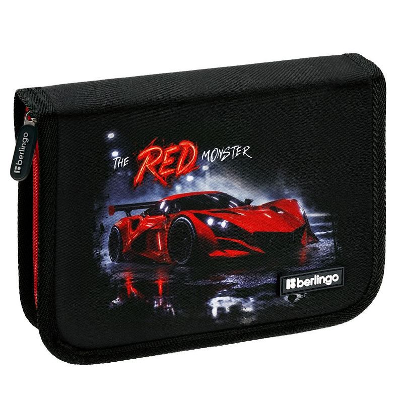 Пенал 1 отделение, 200*140*40 мм, Berlingo "Red Monster", 1 дополнительная откидная секция, полиэстер