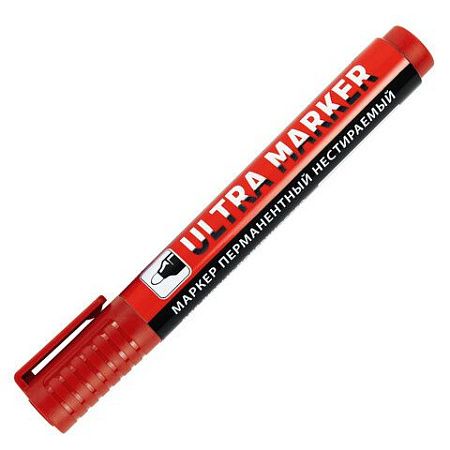 Маркер перманентный ULTRA MARKER, КРАСНЫЙ, 3,5 мм, с клипом, BRAUBERG, 152205 