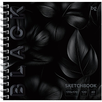 Скетчбук 40л., 170*170 BG "Black. Leaves", на гребне, soft tuch, выборочный лак, 120г/м2