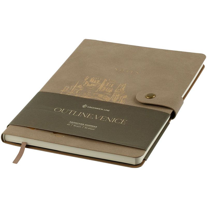 Записная книжка А5 80 л., ЛАЙТ, кожзам, Greenwich Line "Outline. Venice", с замком, тиснение фольгой, внутренний карман, блок в точку