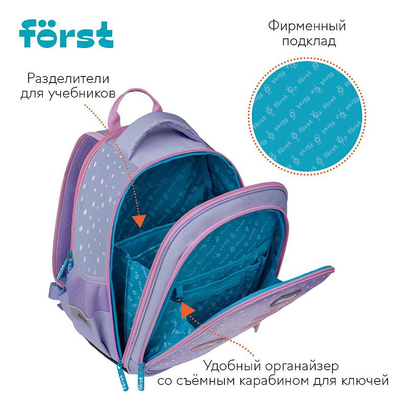 Рюкзак Först F-Cloud "Fluffy Bunny" 37*28,5*16,5см, 3 отделения, 3 кармана, анатомическая спинка 