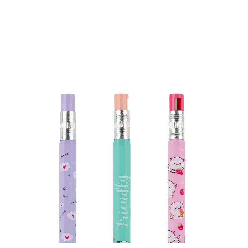 Карандаш механический MESHU "Kittens", печать на корпусе, 2,0мм, софт-тач, ассорти, с точилкой для грифеля 