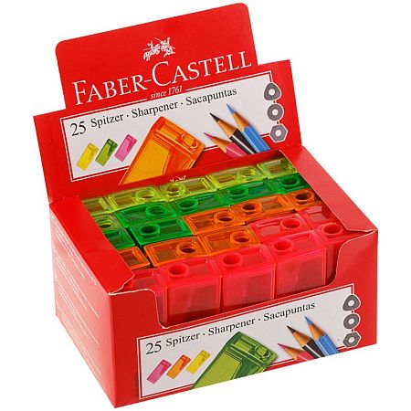 Точилка пластиковая Faber-Castell 1 отверстие, контейнер, ассорти, флуоресцентные цвета 