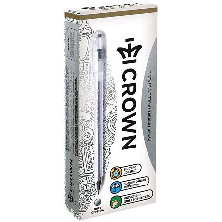 Ручка гелевая Crown "Hi-Jell Metallic" серебро металлик, 0,7мм 