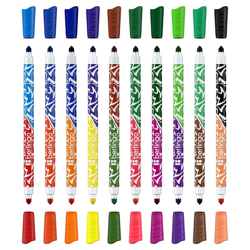 Фломастеры двусторонние Berlingo "Воздушные шары", 20цв., 10шт., двуцвет, утолщ., картон, европодвес