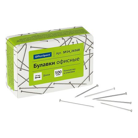 Булавки офисные OfficeSpace, 24мм, 500шт., картонная коробка