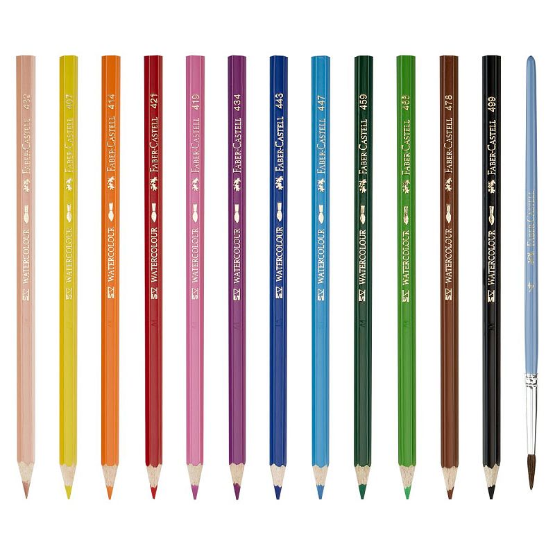 Карандаши акварельные Faber-Castell, 12цв+кисть, картон, европодвес