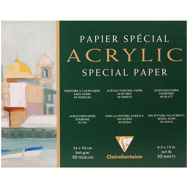 Бумага для акрила, 10л., 240*300мм Clairefontaine "Acrylic", 360г/м2, склейка по 4-м сторонам Бумага для акрила, 10л., 240*300мм Clairefontaine "Acrylic", 360г/м2, склейка по 4-м сторонам