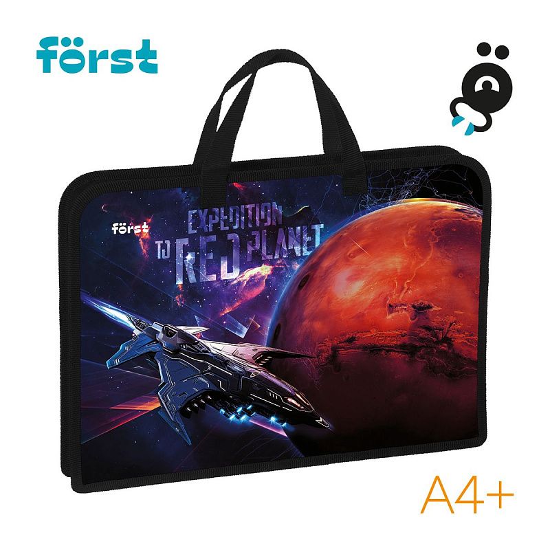 Папка с ручками 1 отделение, А4 Först "Red planet", 340*245*40мм, пластик, на молнии 