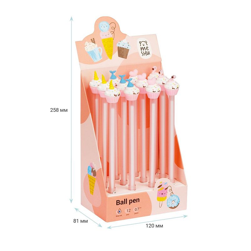 Ручка шариковая MESHU "Small Princess Cake", синяя, 0,7мм, корпус ассорти, с топпером 