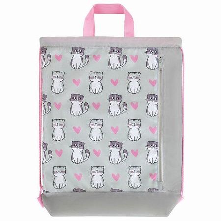 Мешок для обуви ЮНЛАНДИЯ с ручками, боковой карман на молнии, 46х36 см, "Kitties", 272407 
