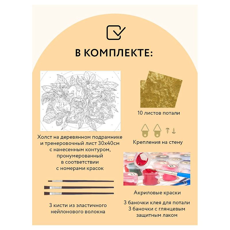 Картина по номерам на холсте ТРИ СОВЫ "Лимоны", 30*40, с поталью, акриловыми красками и кистями