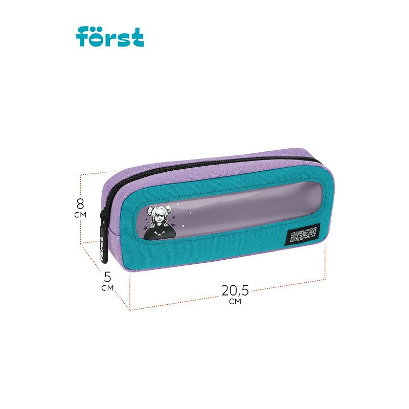 Пенал мягкий с прозрачным окошком, 1 отделение, 205*80*50 Först "Cool girl", текстиль с ПВХ 