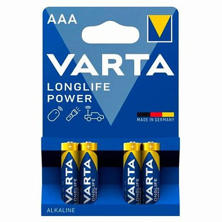 Батарейки алкалиновые "мизинчиковые" КОМПЛЕКТ 4 шт., VARTA LONGLIFE POWER, ААА (LR03, 15А), блистер, 4903121414