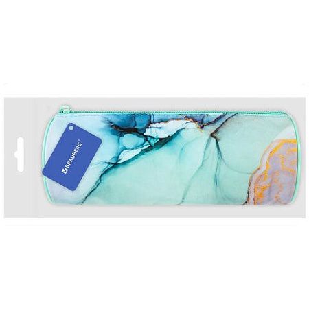Пенал-тубус BRAUBERG, с эффектом Soft Touch, мягкий, "Mint marble", 22х8 см, 271568 