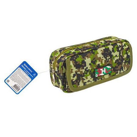 Пенал BRAUBERG для мальчиков, 1 отделение, органайзер, мягкий, "Military", зеленый, 21х5х9 см, 228990 