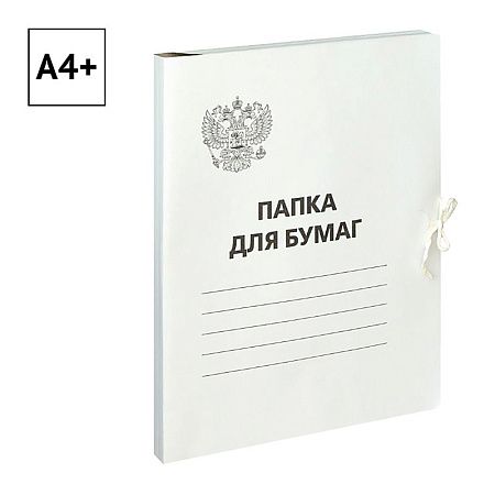 Папка для бумаг с завязками OfficeSpace, Герб России, картон немелованный, 300г/м2, белый, до 200л. 