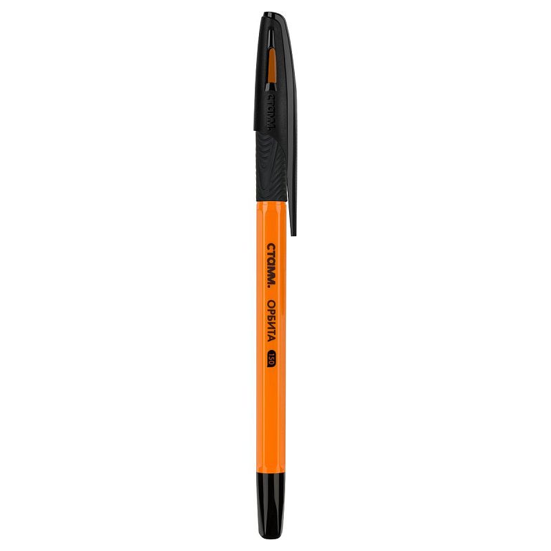 Ручка шариковая СТАММ "Орбита 150" черная, 0,7мм, оранжевый корпус 