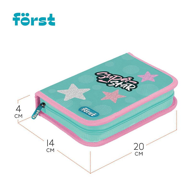 Пенал 1 отделение, 200*140*40 Först "Super star", дополнительная откидная секция, полиэстер 