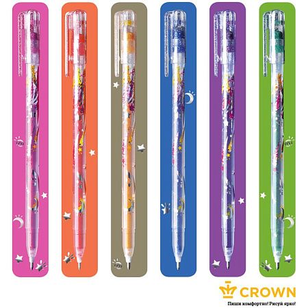 Набор гелевых ручек Crown "Glitter Metal Jell" 6шт., 06цв., 1,0мм, с блестками, ПВХ уп., европодвес 