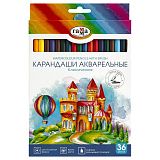 Карандаши акварельные Гамма "Классические", 36цв., шестигранные, заточен., с кистью, картон. упак., европодвес