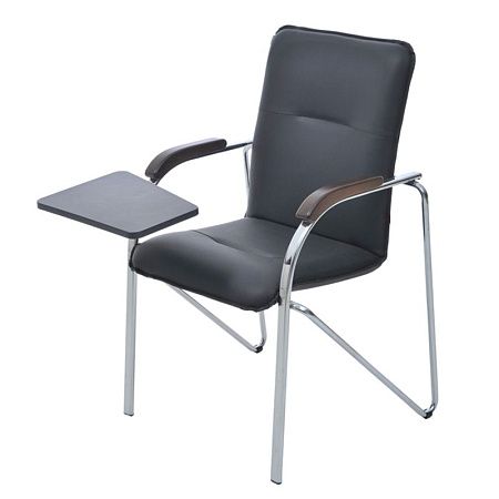 Стул Helmi HL-F05 "Самба СТ" со столиком, каркас металл хром, экокожа, черный, орех BOX1