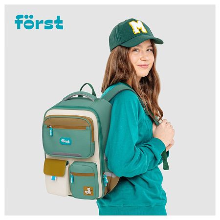 Ранец Först F-Style "Green" 38*26,5*16 см, 1 отделение, 6 карманов, анатомическая спинка 